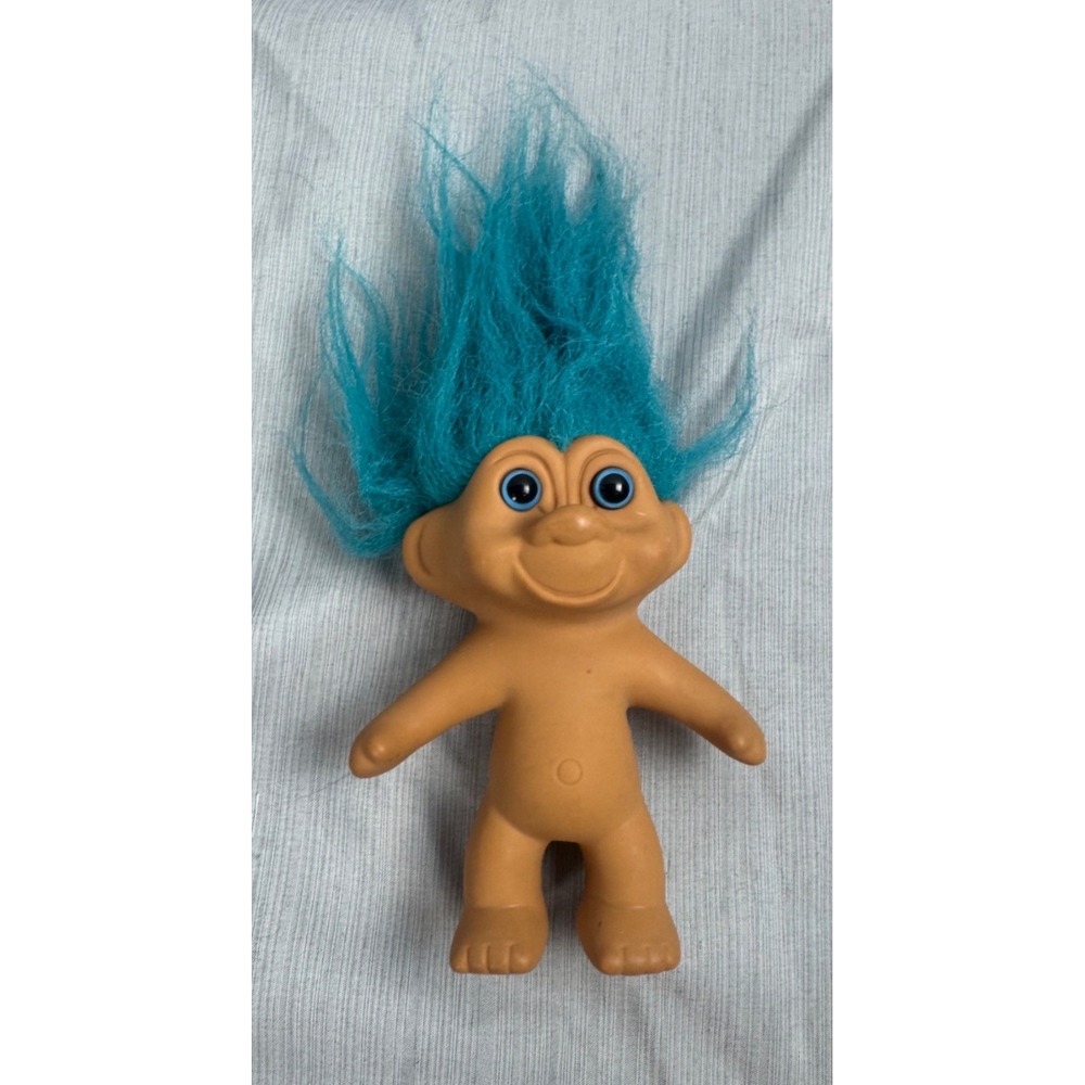 TNT Troll Doll 1991 Vintage Blue Hair Retro Vinyl Collectible Toy